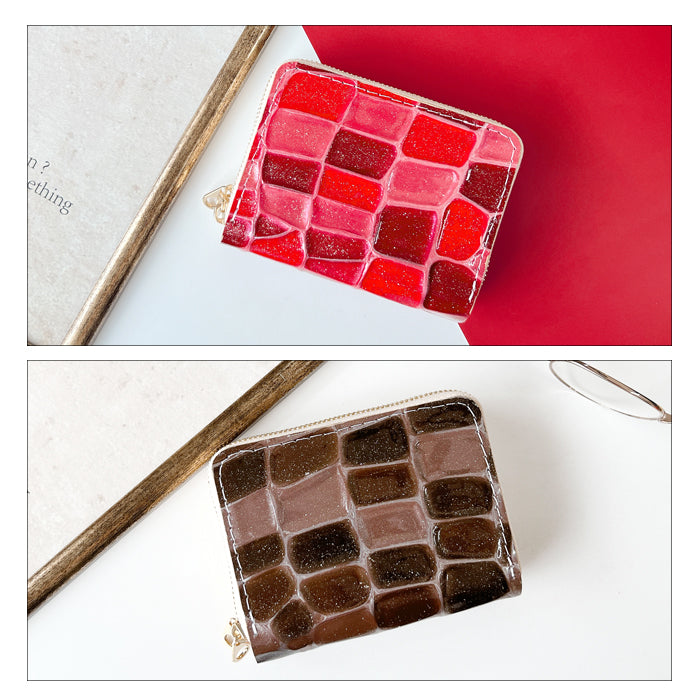 【財布の百貨店公式】 蛇腹 ダブルファスナー 財布 2ndステンドグラス 本革 レディース カード収納 ミニ財布 小さい財布 使いやすい 牛革 革財布 ラウンド型財布 エナメル 【安心の返品保証付き】