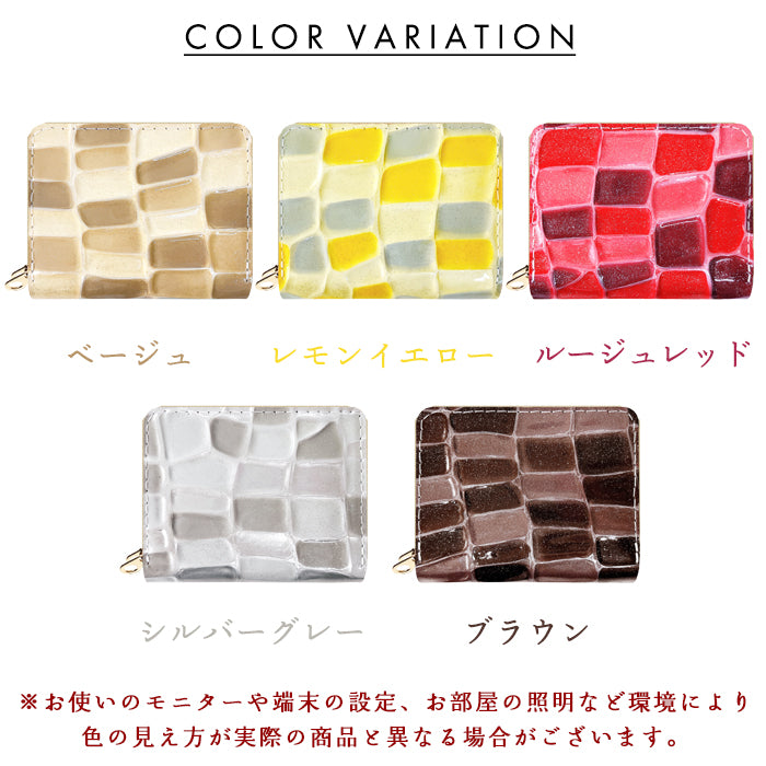 【財布の百貨店公式】 蛇腹 ダブルファスナー 財布 2ndステンドグラス 本革 レディース カード収納 ミニ財布 小さい財布 使いやすい 牛革 革財布 ラウンド型財布 エナメル 【安心の返品保証付き】