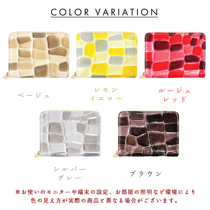 【財布の百貨店公式】 蛇腹 シンプル財布 本革 財布 2ndステンドグラス レディース ラウンド型ファスナー ミニ財布 カード入れ エナメル 牛革 【安心の返品保証付き】