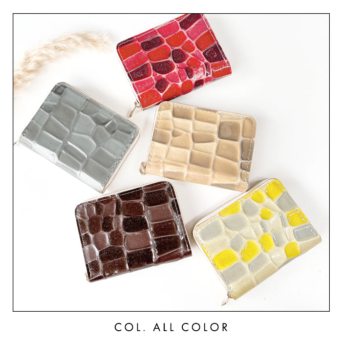 【財布の百貨店公式】 蛇腹 シンプル財布 本革 財布 2ndステンドグラス レディース ラウンド型ファスナー ミニ財布 カード入れ エナメル 牛革 【安心の返品保証付き】