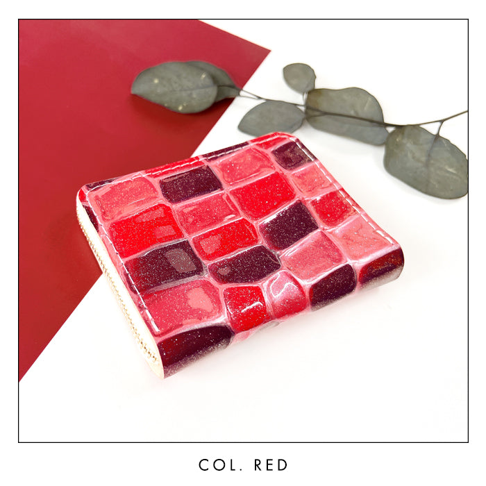 【財布の百貨店公式】 蛇腹 シンプル財布 本革 財布 2ndステンドグラス レディース ラウンド型ファスナー ミニ財布 カード入れ エナメル 牛革 【安心の返品保証付き】