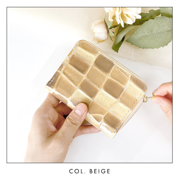 【財布の百貨店公式】 蛇腹 シンプル財布 本革 財布 2ndステンドグラス レディース ラウンド型ファスナー ミニ財布 カード入れ エナメル 牛革 【安心の返品保証付き】