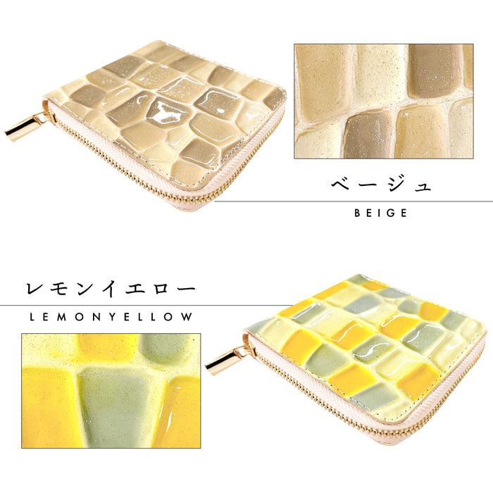 【財布の百貨店公式】 本革 2ndステンドグラス ラウンド型 二つ折り財布 ラウンドファスナー 財布 小銭入れ レディース 薄型 コインケース付き エナメル