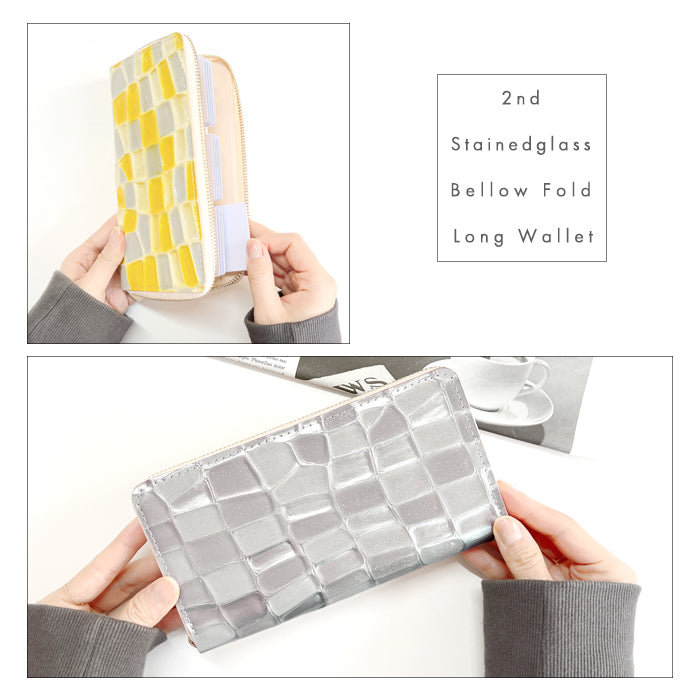 【財布の百貨店公式】 本革 2ndステンドグラス 蛇腹 カードポケット付き 財布 長財布 ラウンド型ファスナー レディース 大容量 【安心の返品保証付き】