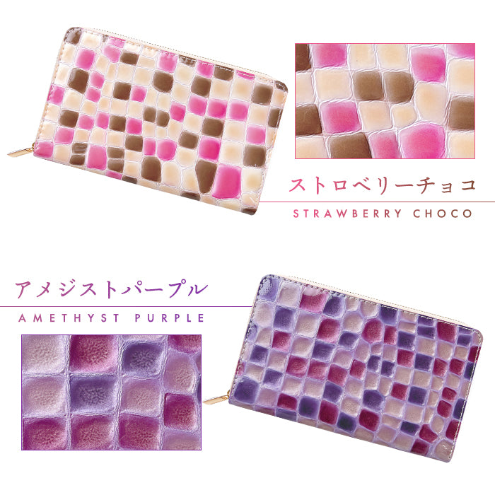 【財布の百貨店公式】 通帳も入る長財布 本革 3rdステンドグラス マルチケース パスポート 通帳入れ 多機能 ラウンドファスナー 型押し日本製 【安心の返品保証付き】