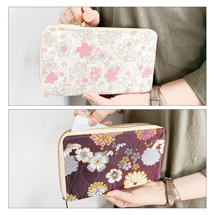 【財布の百貨店公式】 通帳も入る長財布 西陣織 明 パスポート 母子手帳 ケース 大容量 多機能 ラウンドファスナー レディース 和柄 和 金襴【安心の返品保証付き】