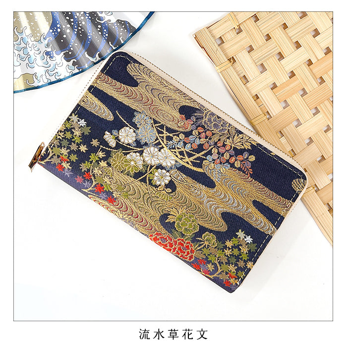 【財布の百貨店公式】 通帳も入る長財布 西陣織 明 パスポート 母子手帳 ケース 大容量 多機能 ラウンドファスナー レディース 和柄 和 金襴【安心の返品保証付き】
