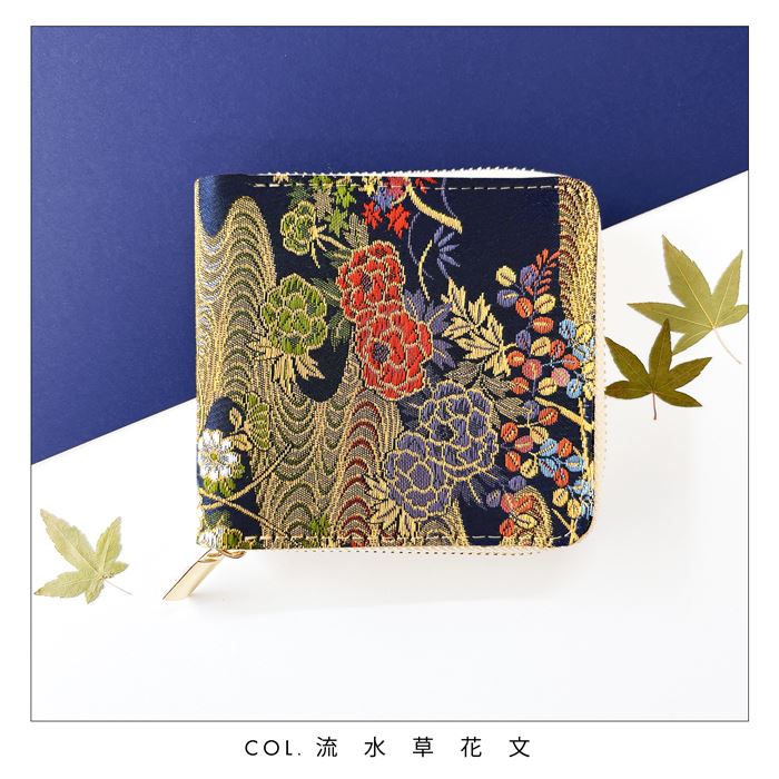 【財布の百貨店公式】 ラウンド型 二つ折り財布 西陣織 レディース 財布 ラウンドファスナー 明 ラウンド型財布 小銭入れ 二つ折り 薄型 カード入れ コインケース付き 金襴 和風 和柄 桜 【安心の返品保証付き】