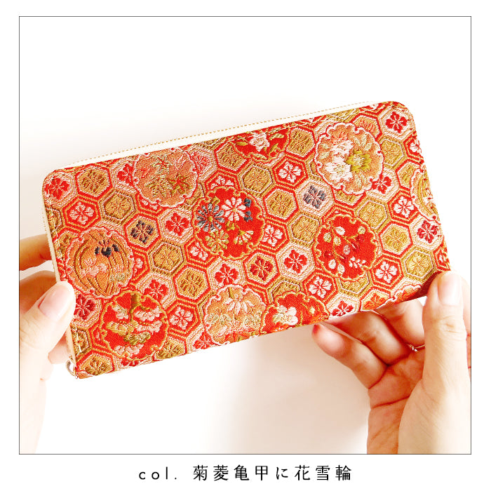 【財布の百貨店公式】 西陣織 明 スリム長財布 薄型 レディース 財布 ラウンド型ファスナー カード収納 和柄 和風【安心の返品保証付き】