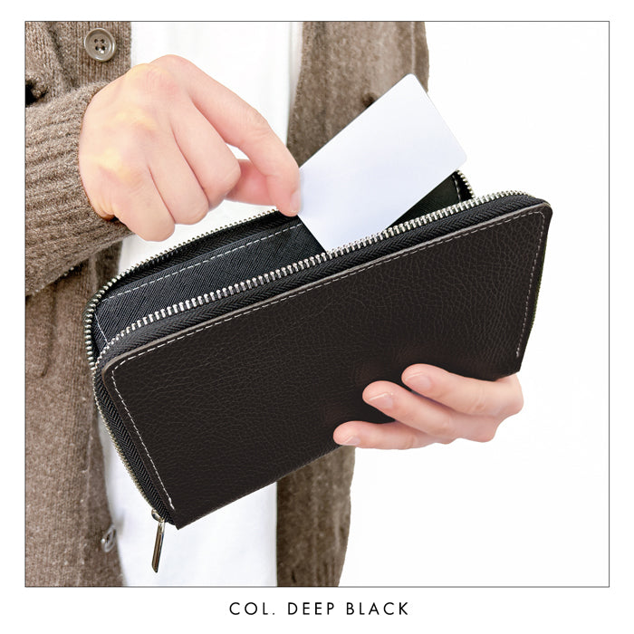 【財布の百貨店公式】 通帳も入る長財布 本革 マルチケース ベーシックダンディ パスポートケース 大容量 多機能 ラウンドファスナー メンズ 牛革 型押し 【安心の返品保証付き】