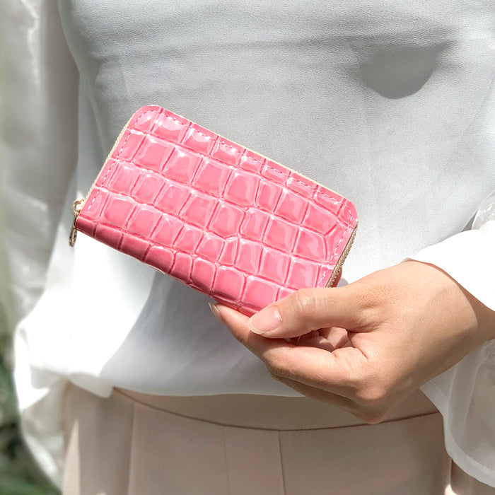 【財布の百貨店公式】 本革 コインケース 美クロコダイル 型押し 小銭入れ コンパクト ラウンドファスナー わに柄 ワニ柄 【安心の返品保証付き】