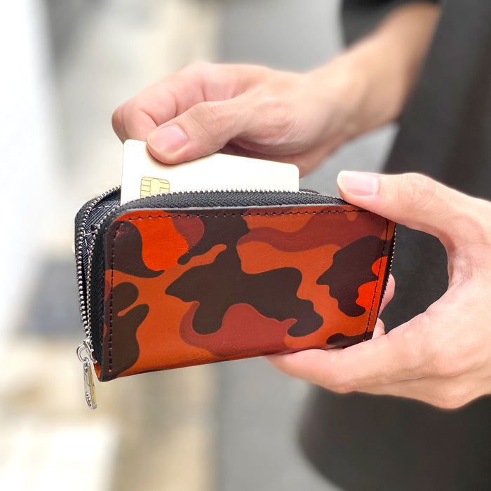 【財布の百貨店公式】 本革 カモフラージュ コインケース ラウンドファスナー ポーチ 小型財布 小銭入れ コンパクト 小物入れ 革 高級 牛革 牛ヌメ革 レザー ケース 迷彩柄 メンズ レディース ミニウォレット 【安心の返品保証付き】