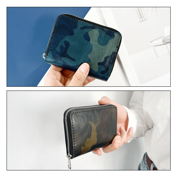 【財布の百貨店公式】 カモフラージュ 蛇腹 シンプル財布 本革 財布 ラウンド型ファスナー メンズ ミニ財布 カード入れ 迷彩柄 カモフラ 【安心の返品保証付き】
