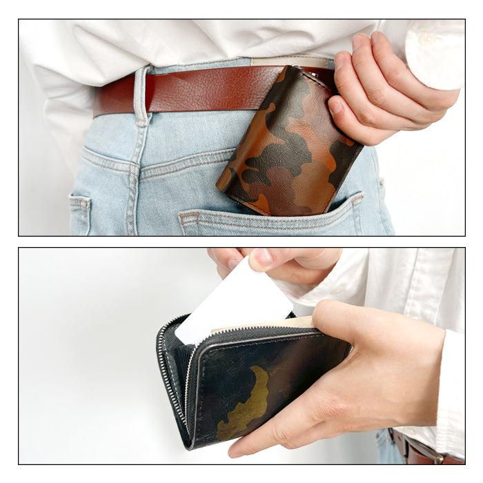 【財布の百貨店公式】 カモフラージュ 蛇腹 シンプル財布 本革 財布 ラウンド型ファスナー メンズ ミニ財布 カード入れ 迷彩柄 カモフラ 【安心の返品保証付き】