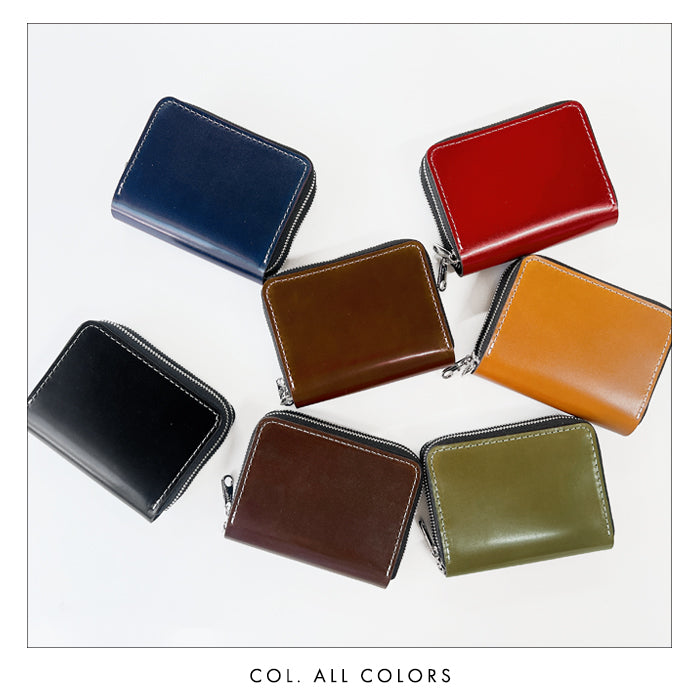 【財布の百貨店公式】 本革 コードバン 蛇腹 ダブルファスナー 財布 馬革 メンズ カード収納 ミニ財布 小さい財布 ラウンド型財布 ホースレザー 【安心の返品保証付き】