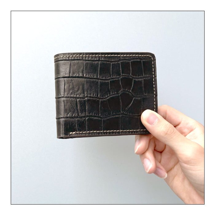 【財布の百貨店公式】 二つ折り財布 クロコダイル 型押し 財布 メンズ 本革 二つ折り サイフ さいふ ウォレット 牛革 革 レザー カード収納 小銭入れ コインケース付き 二つ折りサイフ 革財布 メンズ財布 ハンドメイド ワニ柄 わに柄 【安心の返品保証付き】