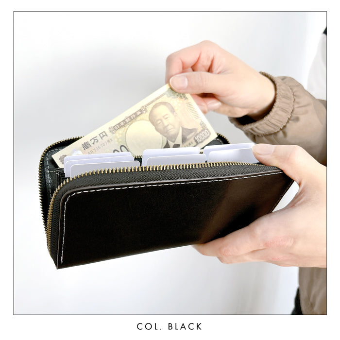 【財布の百貨店公式】 蛇腹 カードポケット付き 長財布 イタリア産 ダグラスレザー 本革 財布 ラウンド型ファスナー メンズ イタリアンレザー| 洗練された手触り、持つだけで格が上がる一品 【安心の返品保証付き】