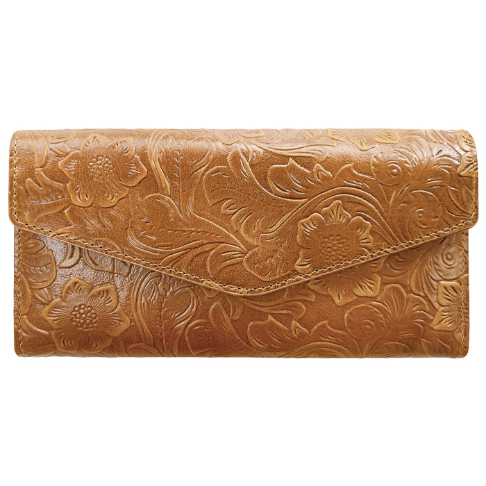【財布の百貨店公式】 本革 フラップ付き長財布 花型押し レディース 小銭入れ 三つ折り長財布 カード収納 コインケース サイフ さいふ ウォレット 革 レザー 花柄 WL-D3-09【安心の返品保証付き】