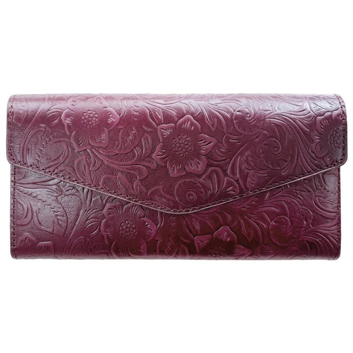 【財布の百貨店公式】 本革 フラップ付き長財布 花型押し レディース 小銭入れ 三つ折り長財布 カード収納 コインケース サイフ さいふ ウォレット 革 レザー 花柄 WL-D3-09【安心の返品保証付き】