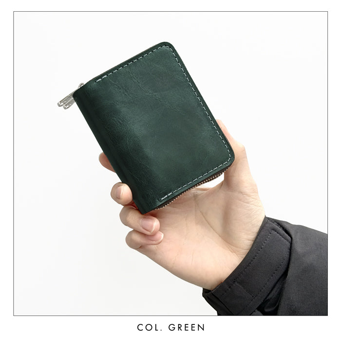 【財布の百貨店公式】 本革 蛇腹 ダブルファスナー カード収納 小さい財布 牛革 革財布 ラウンド型財布 Wファスナー ジェントルマン 牛ヌメ革 【安心の返品保証付き】