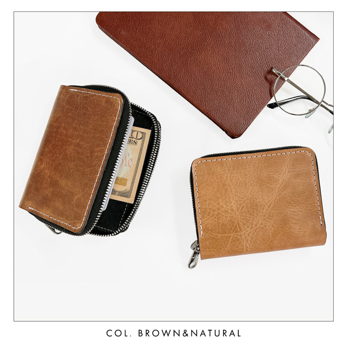 【財布の百貨店公式】 蛇腹 ダブルファスナー 財布 本革 カード収納 小さい財布 牛革 革財布 ラウンド型財布 Wファスナー ジェントルマン 牛ヌメ革 【安心の返品保証付き】