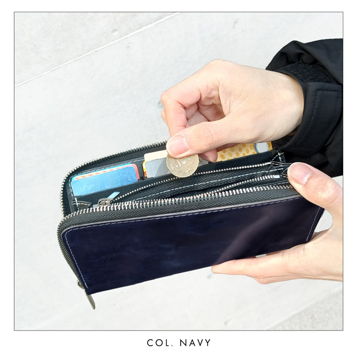 【財布の百貨店公式】 本革 蛇腹 カードポケット付き 財布 長財布 ラウンド型ファスナー 牛革 メンズ レディース ジェントルマン | 艶のある上品な牛ヌメ革を使用 【安心の返品保証付き】