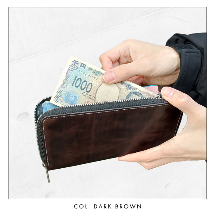 【財布の百貨店公式】 蛇腹 カードポケット付き 長財布 財布 本革 ラウンド型ファスナー 牛革 メンズ レディース ジェントルマン | 艶のある上品な牛ヌメ革を使用 【安心の返品保証付き】