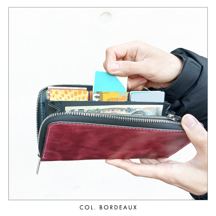 【財布の百貨店公式】 蛇腹 カードポケット付き 長財布 財布 本革 ラウンド型ファスナー 牛革 メンズ レディース ジェントルマン | 艶のある上品な牛ヌメ革を使用 【安心の返品保証付き】