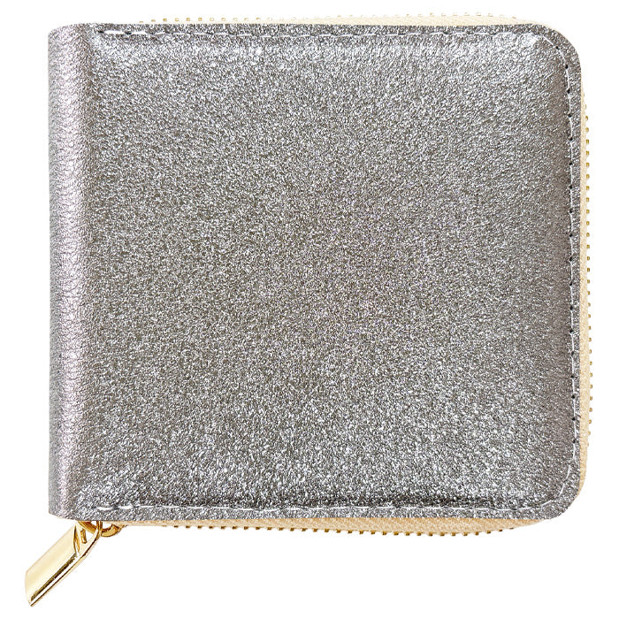 【財布の百貨店公式】本革 グリッター ラウンド型 二つ折り財布 レディース 財布 ラウンドファスナー 小銭入れ コンパクト ゴールド シルバー 【安心の返品保証付き】