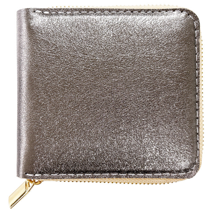 【財布の百貨店公式】本革 グリッター ラウンド型 二つ折り財布 レディース 財布 ラウンドファスナー 小銭入れ コンパクト ゴールド シルバー 【安心の返品保証付き】