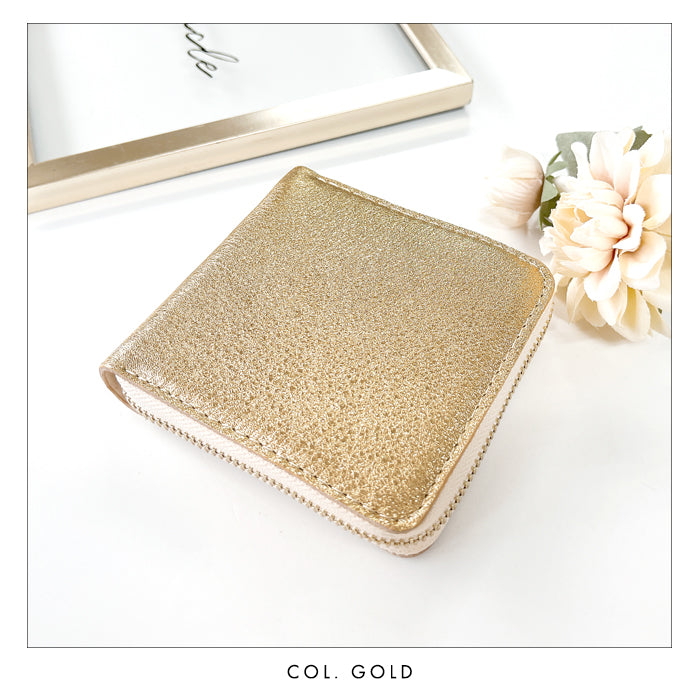 【財布の百貨店公式】本革 グリッター ラウンド型 二つ折り財布 レディース 財布 ラウンドファスナー 小銭入れ コンパクト ゴールド シルバー 【安心の返品保証付き】