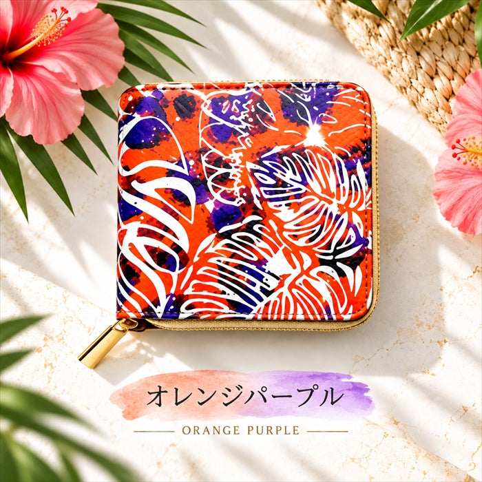 【財布の百貨店公式】本革 ハワイアン柄 ラウンド型 二つ折り財布 ラウンドファスナー 小銭入れ コンパクト コインケース付き 日本製 【安心の返品保証付き】