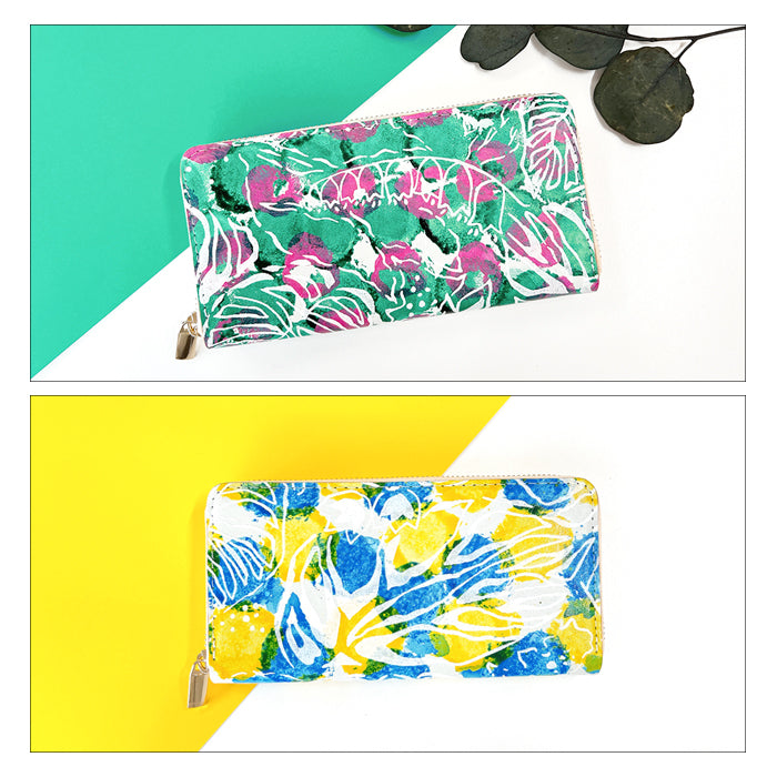 【財布の百貨店公式】 ハワイアン柄 長財布 本革 財布 ラウンド型ファスナー レディース メンズ 大容量 カード収納【安心の返品保証付き】