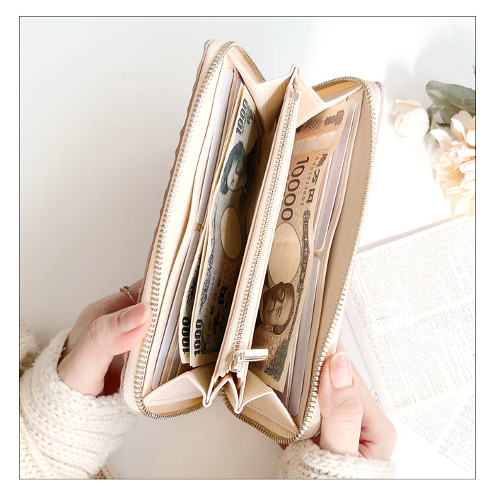 【財布の百貨店公式】 本革 ハニカムステンドグラス 長財布 レディース 財布 ラウンド型ファスナー 大容量 カード収納 ステンドグラス風 エナメル【安心の返品保証付き】