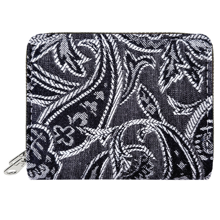 【財布の百貨店公式】 蛇腹 ダブルファスナー 財布 ジャガード デニム 蛇腹式 カード収納 小銭入れ ラウンドファスナー ラウンド財布 Wファスナー デニム生地 【安心の返品保証付き】