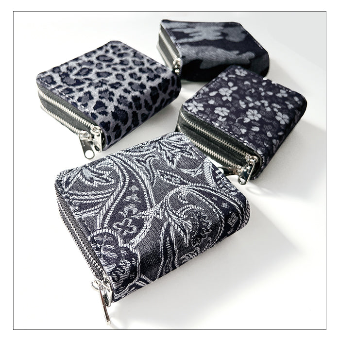 【財布の百貨店公式】 蛇腹 ダブルファスナー 財布 ジャガード デニム 蛇腹式 カード収納 小銭入れ ラウンドファスナー ラウンド財布 Wファスナー デニム生地 【安心の返品保証付き】