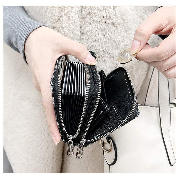 【財布の百貨店公式】 蛇腹 ダブルファスナー 財布 ジャガード デニム 蛇腹式 カード収納 小銭入れ ラウンドファスナー ラウンド財布 Wファスナー デニム生地 【安心の返品保証付き】