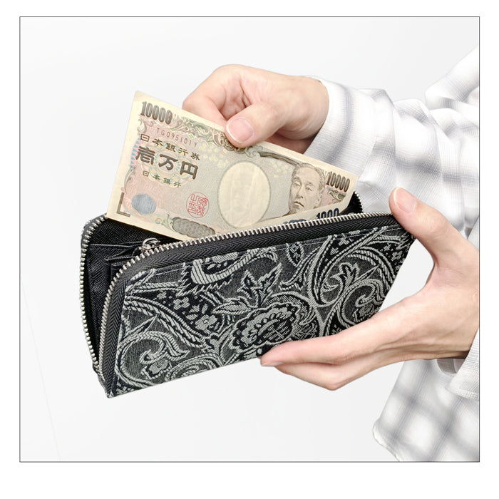 【財布の百貨店公式】 長財布 ジャガードデニム 財布 ラウンド型ファスナー メンズ デニム生地 迷彩柄 小花柄 ヒョウ柄 ペイズリー 【安心の返品保証付き】