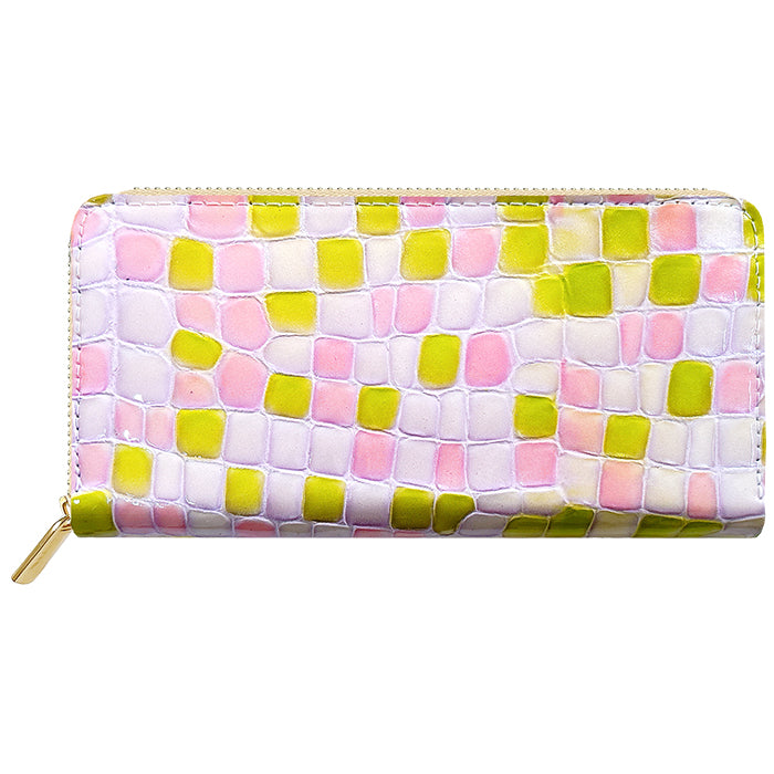 【財布の百貨店公式】 本革 ちょっと上品なステンドグラス 蛇腹 カードポケット付き 財布 長財布 レディース ラウンド型ファスナー【安心の返品保証付き】