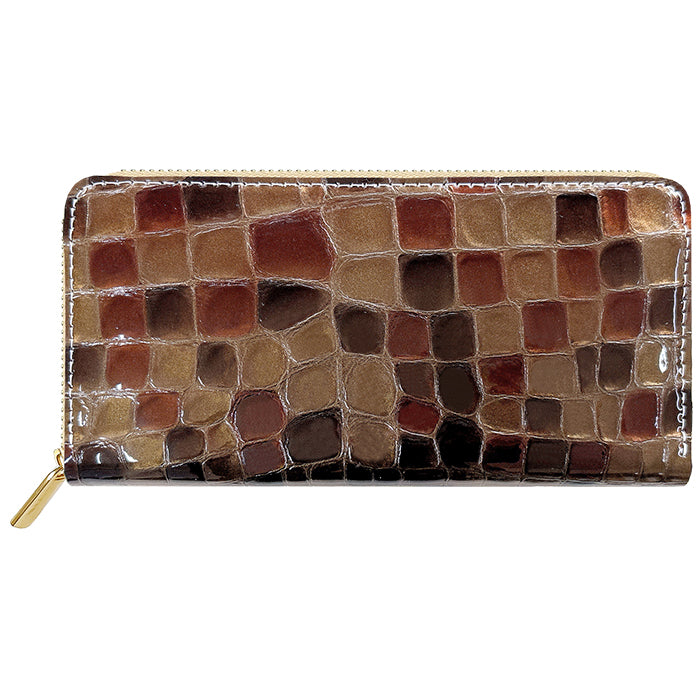 【財布の百貨店公式】 本革 ちょっと上品なステンドグラス 蛇腹 カードポケット付き 財布 長財布 レディース ラウンド型ファスナー【安心の返品保証付き】