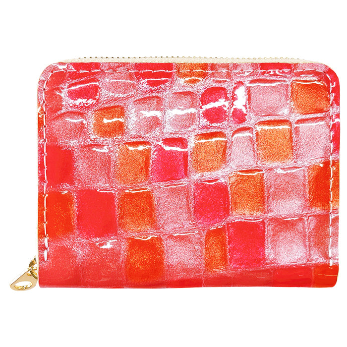 【財布の百貨店公式】 蛇腹 シンプル財布 本革 ちょっと上品なステンドグラス 財布 ラウンド型ファスナー レディース ミニ財布 カード入れ エナメル 牛革 【安心の返品保証付き】