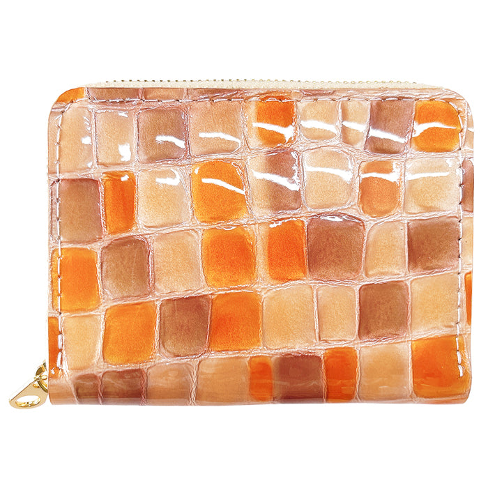 【財布の百貨店公式】 蛇腹 シンプル財布 本革 ちょっと上品なステンドグラス 財布 ラウンド型ファスナー レディース ミニ財布 カード入れ エナメル 牛革 【安心の返品保証付き】