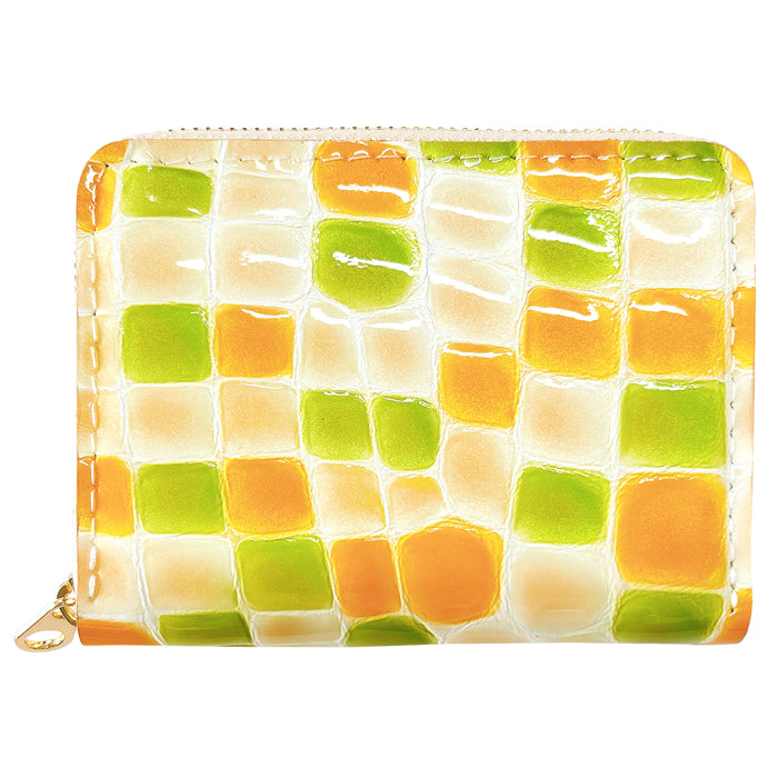 【財布の百貨店公式】 蛇腹 シンプル財布 本革 ちょっと上品なステンドグラス 財布 ラウンド型ファスナー レディース ミニ財布 カード入れ エナメル 牛革 【安心の返品保証付き】