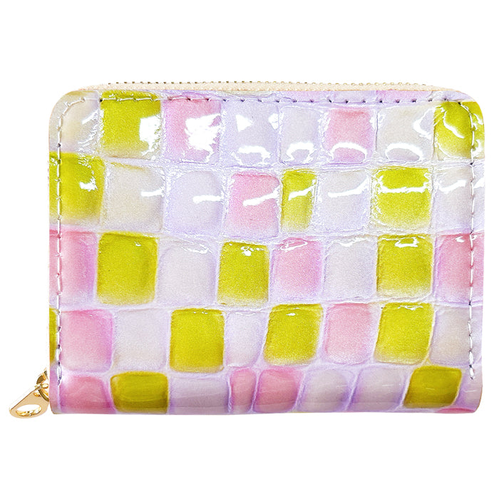 【財布の百貨店公式】 蛇腹 シンプル財布 本革 ちょっと上品なステンドグラス 財布 ラウンド型ファスナー レディース ミニ財布 カード入れ エナメル 牛革 【安心の返品保証付き】