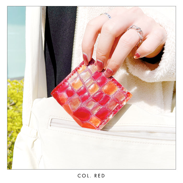 【財布の百貨店公式】 本革 コインケース ボックス型 ちょっと上品なステンドグラス レディース 小銭入れ コンパクト スリム 薄型 型押し エナメル ピンク ターコイズ イエロー レッド ネイビー 【安心の返品保証付き】