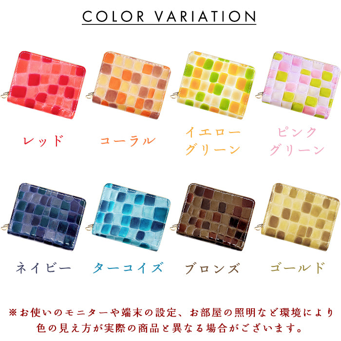 【財布の百貨店公式】 ちょっと上品なステンドグラス 蛇腹 ダブルファスナー 財布 本革 レディース カード収納 ミニ財布 小さい財布 使いやすい 牛革 革財布 ラウンド型財布 エナメル 型押し 【安心の返品保証付き】