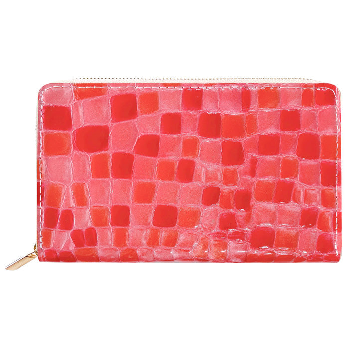 【財布の百貨店公式】 通帳も入る長財布 ちょっと上品なステンドグラス マルチケース 本革 パスポート 母子手帳 ケース 大容量 多機能 ラウンドファスナー レディース 型押し エナメル【安心の返品保証付き】