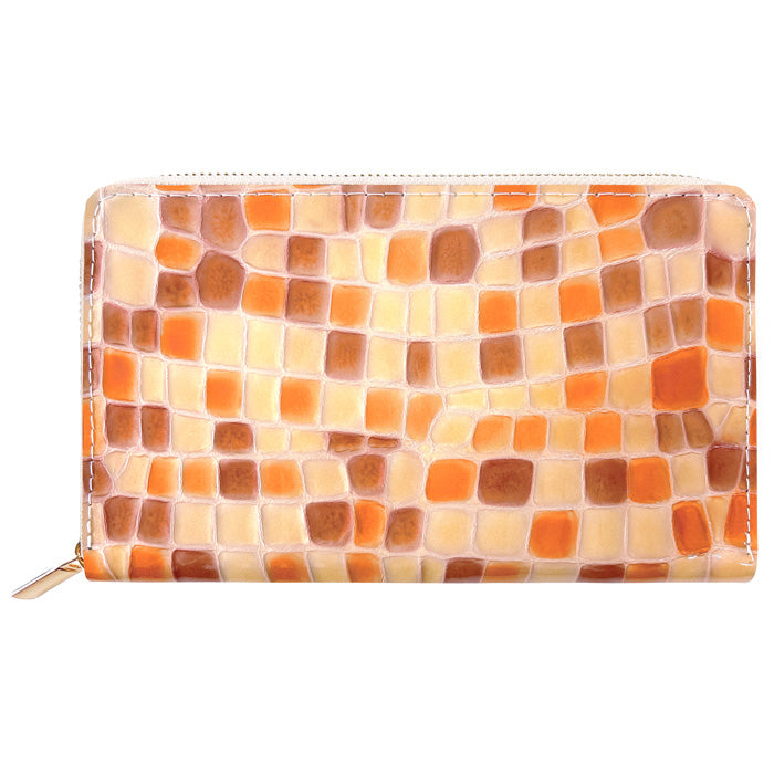 【財布の百貨店公式】 通帳も入る長財布 ちょっと上品なステンドグラス マルチケース 本革 パスポート 母子手帳 ケース 大容量 多機能 ラウンドファスナー レディース 型押し エナメル【安心の返品保証付き】