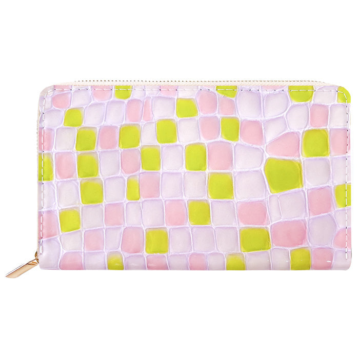 【財布の百貨店公式】 通帳も入る長財布 ちょっと上品なステンドグラス マルチケース 本革 パスポート 母子手帳 ケース 大容量 多機能 ラウンドファスナー レディース 型押し エナメル【安心の返品保証付き】