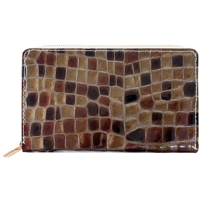 【財布の百貨店公式】 通帳も入る長財布 ちょっと上品なステンドグラス マルチケース 本革 パスポート 母子手帳 ケース 大容量 多機能 ラウンドファスナー レディース 型押し エナメル【安心の返品保証付き】